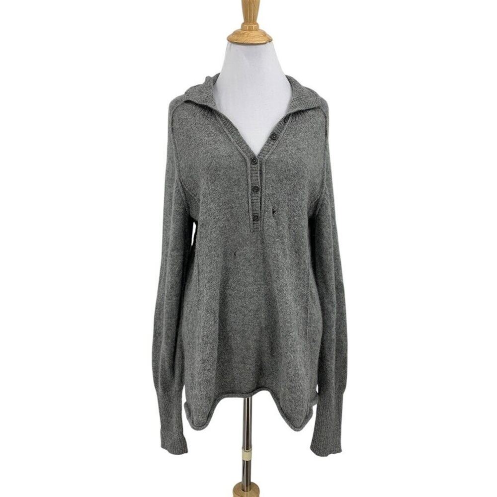 Peruvian Connection Sweater Womens L Large Gray Soft Alpaca Half Button *READ